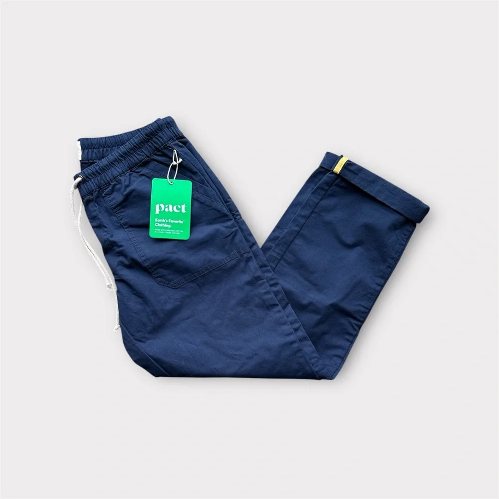 Pact Straight Leg Organic Cotton Twill Pull On Pants Navy Blue size M *NWT* - Picture 1 of 7